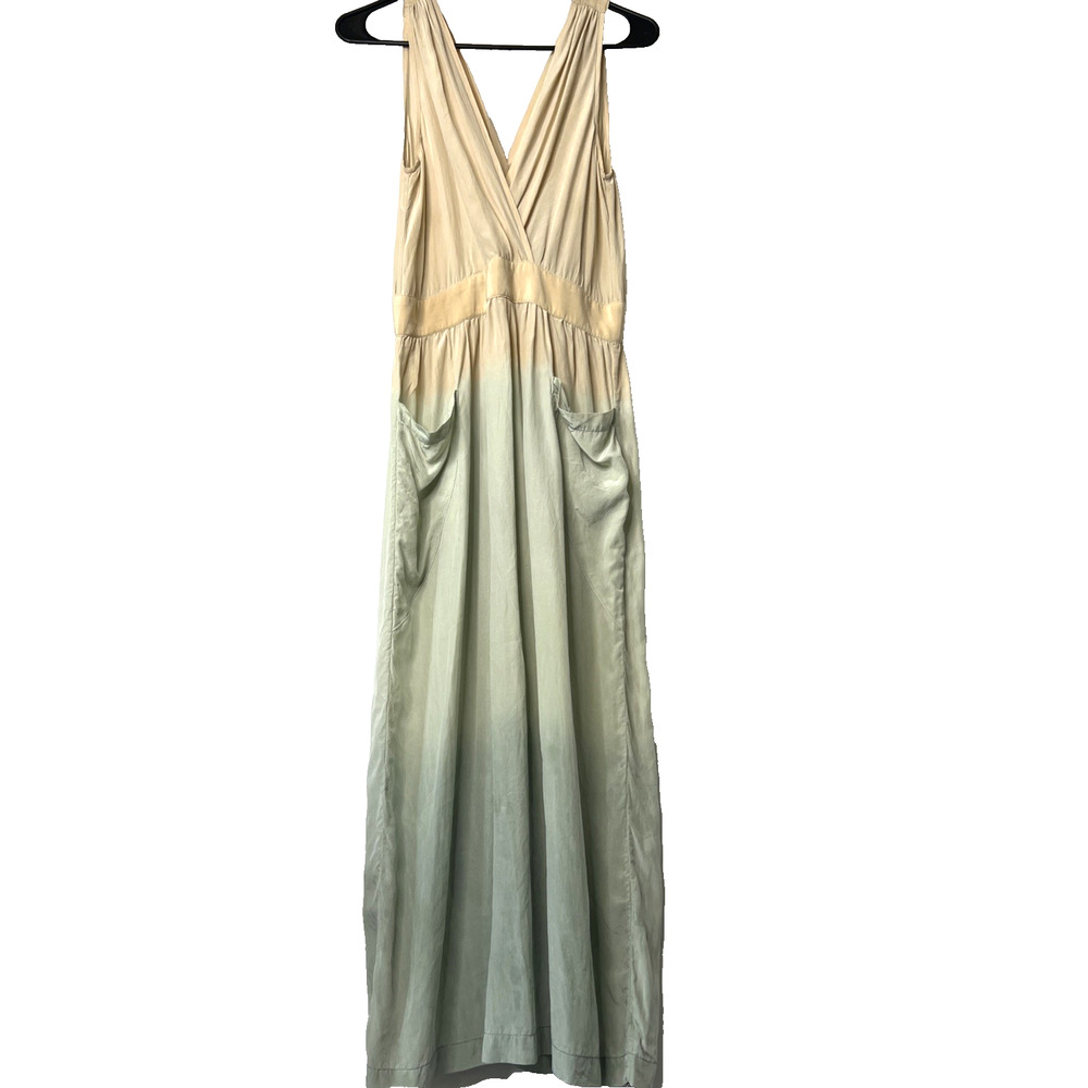 No 6 Store Silk Dress Womens Size 2 Ombre Tan to Light Green Pockets & Buttons